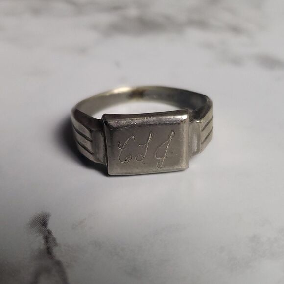 Vintage Silver Men's Monogram Ring - Picture 1 of 5